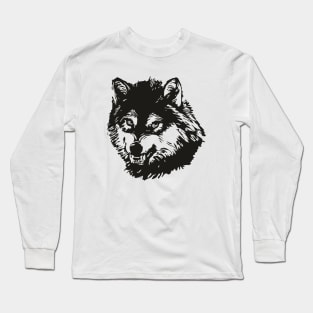 Black and White Angry Wolf Long Sleeve T-Shirt